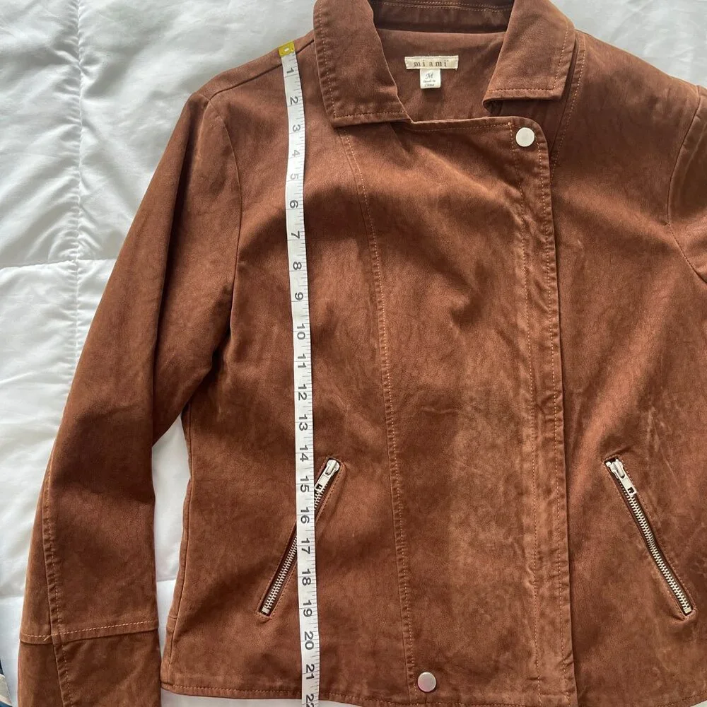 Miami Brown Suede Zippered Jacket Coat Size Medium - Picture 8 of 8